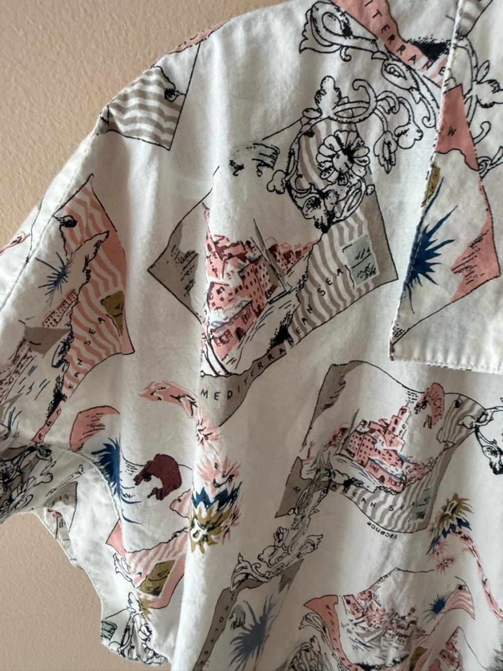 Lucky Brand cotton Button Down short sleeve postcard novelty print size XL - Picture 3 of 7